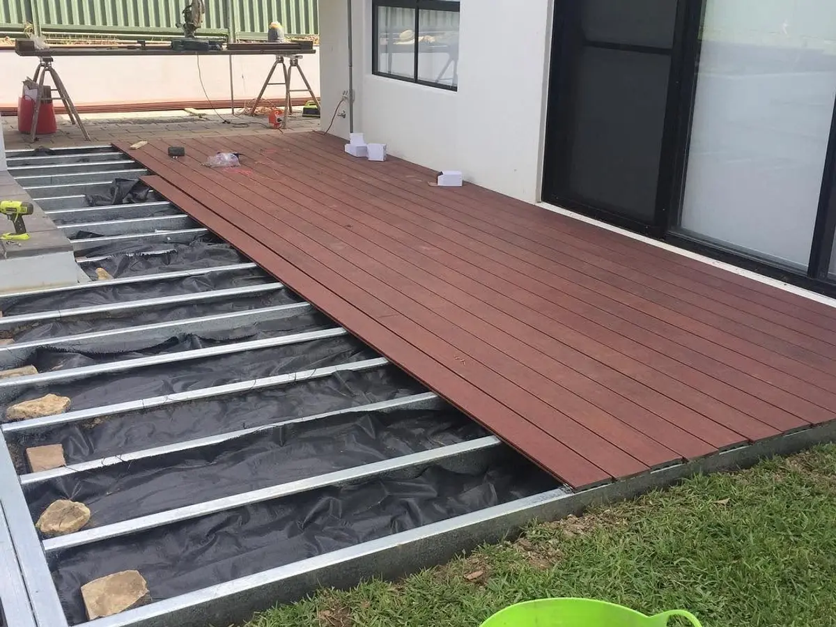 First boards going down over steel